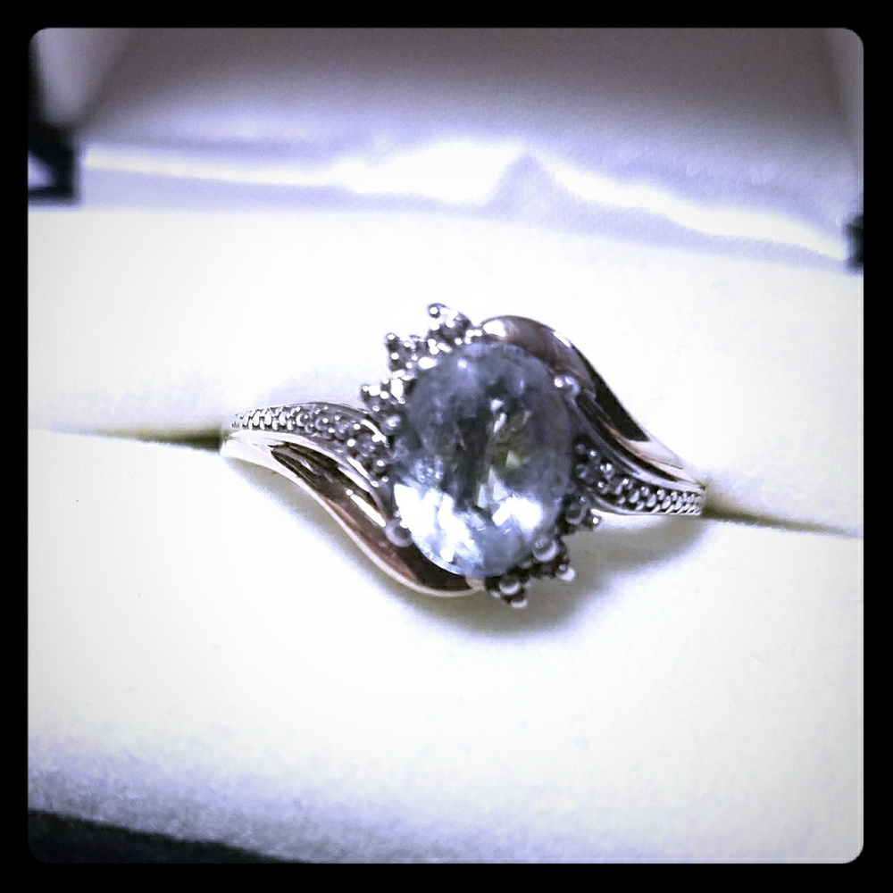 Light Blue Topaz Stirling Silver & Gold Ring